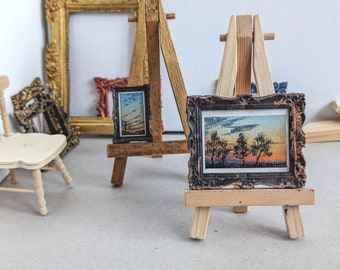 Morning Skies Twin Paintings - Miniature Original Fine Art Miniature Art Dollhouse Art Collectible Diptych