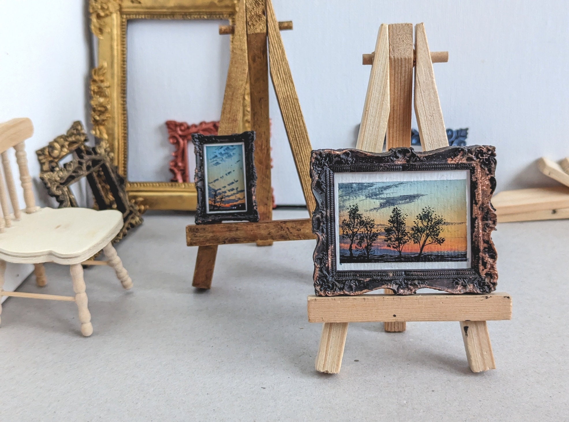 専用3 Morning Skies Twin Paintings - Miniature Original Fine Art