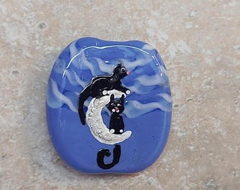 Moon cat lampwork bead, cat bead, glass cat bead
