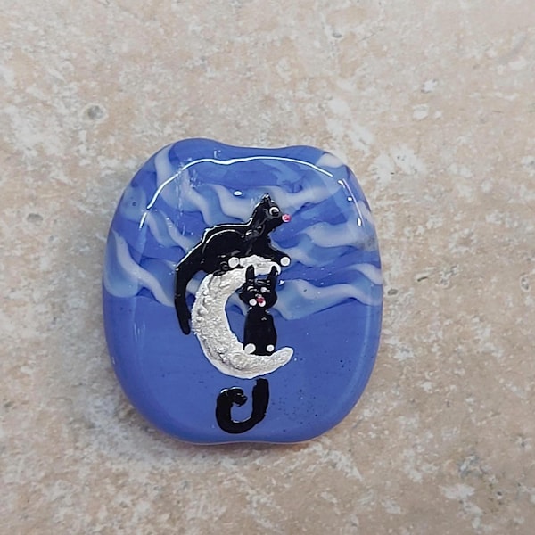 Moon cat lampwork bead, cat bead, glass cat bead