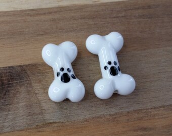 1 Pair of Dog Bone pawprint lampwork glass beads  , dog bead, pawprint bead
