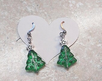 Christmas tree earrings , Christmas earrings, Christmas earrings ,stainless steel hooks