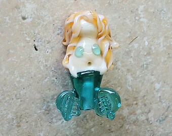 Teal Mermaid Lampwork bead , mermaid bead, glass mermaid, ocean bead, lampwork mermaid bead