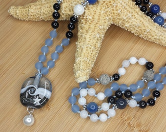 Ocean wave ,Mala, Mala necklace, Meditation mala, mala beads, necklace, aromatherapy, gemstone necklace, 108 bead mala,