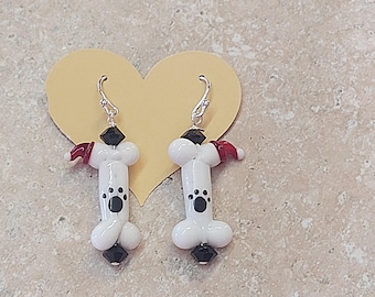1 Pair of Dog Bone pawprint SANTA lampwork glass beads  , dog bead, pawprint bead earrings