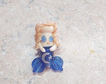 Moon and star blue Mermaid Lampwork bead , mermaid bead, glass mermaid, ocean bead, lampwork mermaid bead