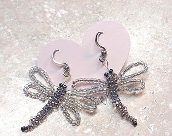 Beaded Dragonfly earrings, stainless steel earrings