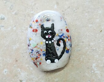 Pearl cat lampwork bead, cat bead, glass cat bead