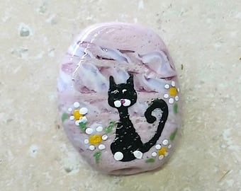 Flower Cat lampwork bead, cat bead, glass cat bead,