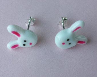 Bunny lampwork stud sterling silver  earrings