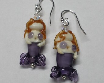 Sterling silver mermaid Lampwork glass earrings