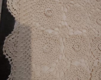 1 VINTAGE  Crochet Lace Pillow Case  Doily Beige