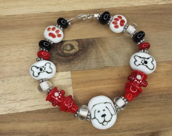 cartoon dog Lampwork bead bracelet with sterling silver clasp