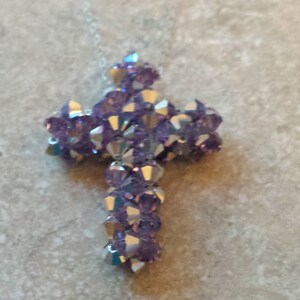 purple and silver Swarovoski Crystal woven Cross necklace with sterling silver 18&quot; chain