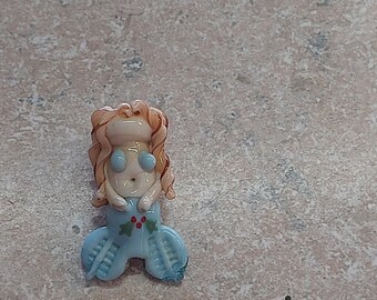 Mistletoe Mermaid Lampwork bead , mermaid bead, glass mermaid, ocean bead, lampwork mermaid bead