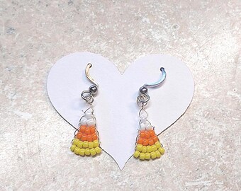 Halloween Beaded Candy Corn stainless steel earrings