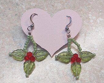 Mistletoe earrings , Christmas earrings, Christmas earrings ,stainless steel hooks