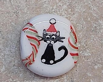 Santa Cat lampwork bead, cat bead, glass cat bead,