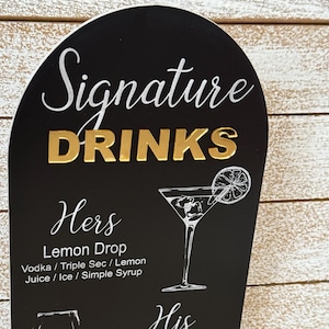 Signature Drinks Bar Menu Sign with Stand, Customized, Acrylic Bar Menu, Wedding Bar Sign, Acrylic Bar Sign, Bar Menu Sign, Bar Menu