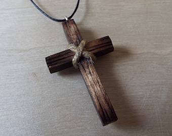 Necklace Catholic Christ Wooden Pendant Cross Retro Boho UK Unisex TOP 