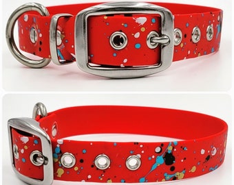 Handmade handpainted dog collars on waterproof, odorproof, BioThane® with stainless steel hardware. Built/ready to ship!