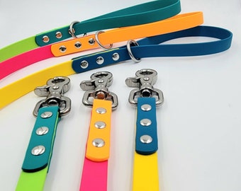 Handcrafted custom dog leash, 5/8" Biothane®, stainless steel hardware, waterproof, odorproof, UV-resistant, lots of color optios!