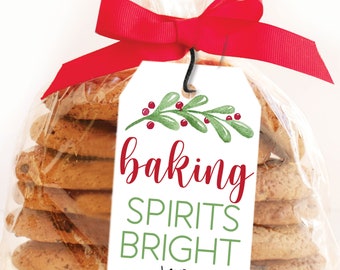 Christmas Cookie Tags - Printable Holiday Hang Tags - Cookie Favor Labels - Baked Goods Gift Tags - Baking Spirits Bright Digital Download