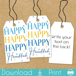 Printable Hanukkah Hang Tags - Happy Hanukkah Gift Labels to Print - Instant Download Digital File - Hanukkah Printable PDF