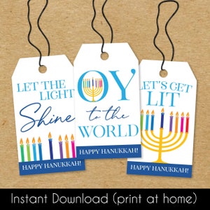 Printable Hanukkah Gift Tags for Adults, Funny Hanukkah Tags, Print at Home Digital Download for Hanukkah, Menorah Gift Tag, Oy to the World