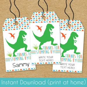 Dinosaur Party Favor Tags, Print at Home Kids Dino Birthday Favors     Dinosaur Birthday Decorations