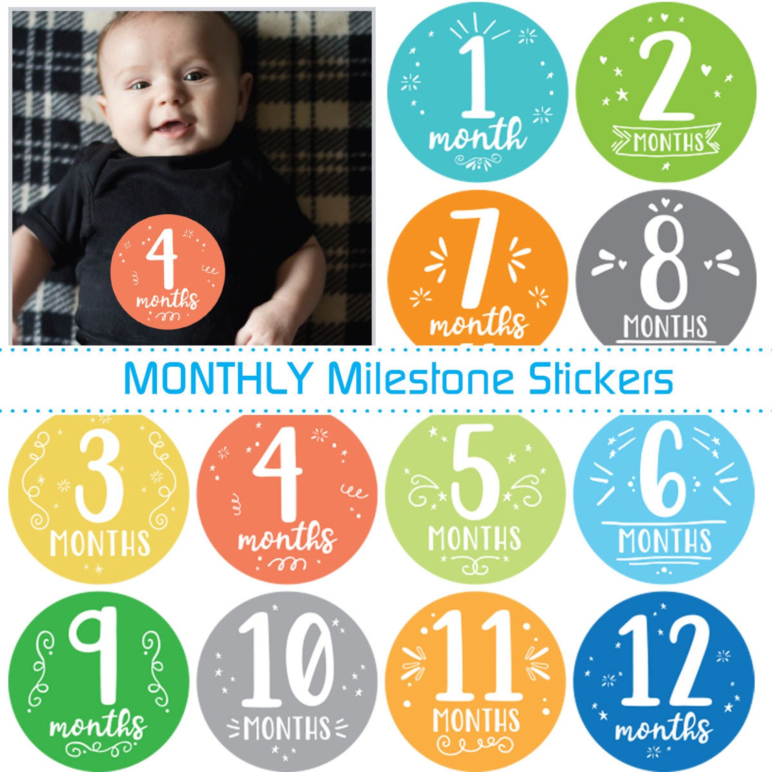 Baby Monthly Stickers Boy My First Year Photo Stickers Baby Etsy