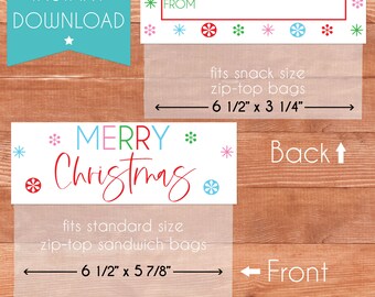 Archivo imprimible de la bolsa del favor de la fiesta de Navidad - tapas personalizadas de la bolsa de vacaciones - toppers coloridos de la bolsa del regalo de Navidad - favores de descarga instantánea