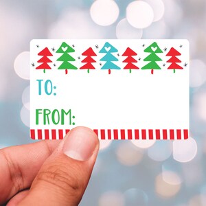 Colorful Christmas Gift Stickers - Holiday Gift Wrap To and From Labels - Christmas Tree Stickers - Bulk Christmas Favor Peel & Stick Tags