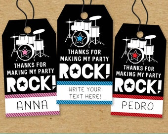 Rockstar Birthday Party,, Printable Music Party Favor Tags, Print at Home Kids Birthday Labels, Boys Rock and Roll Birthday, Digital File