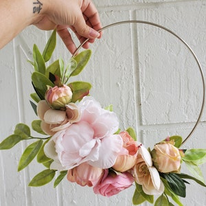 Floral Hoop Bouquet, Floral Wreath, Bouquet Hoop, Pink and Cream Bouquet