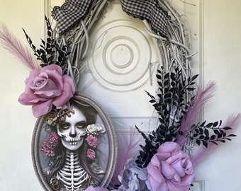 Halloween Wreath, Steampunk Wreath, Gothic Wreath, Black and White Wreath, Halloween, Steampunk