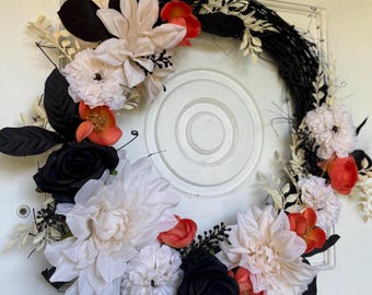 Fall Wreath, Front Door Wreath, Fall Decor, Halloween Wreath, Black and Orange Wreath, Halloween Decor