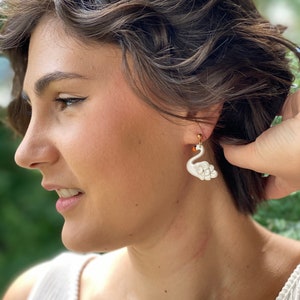 Beauty and Grace - Swan Earrings, Polymer Clay Earrings