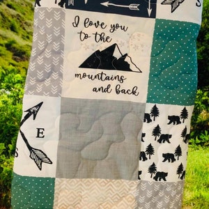 Handmade Mountain Baby Quilt: Adventure Nursery Crib Blanket