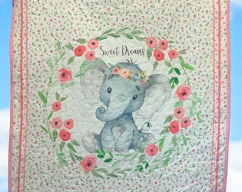 Baby quilt, baby quilt handmade, Elephant baby quilt for girl, Sweet dreams baby quilt, Pink  baby quilt, Daycare blanket