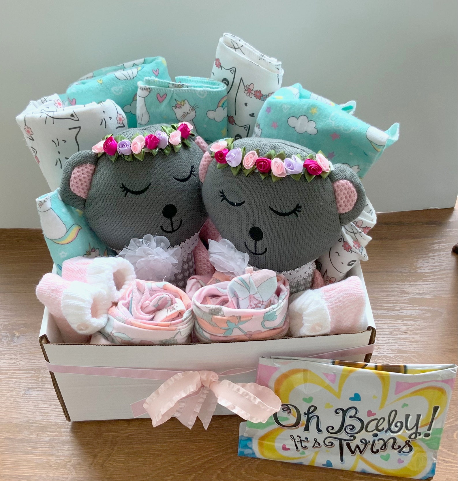 Twin Baby Gift Basket Girl Twin Gift Basket Handmade Baby Etsy