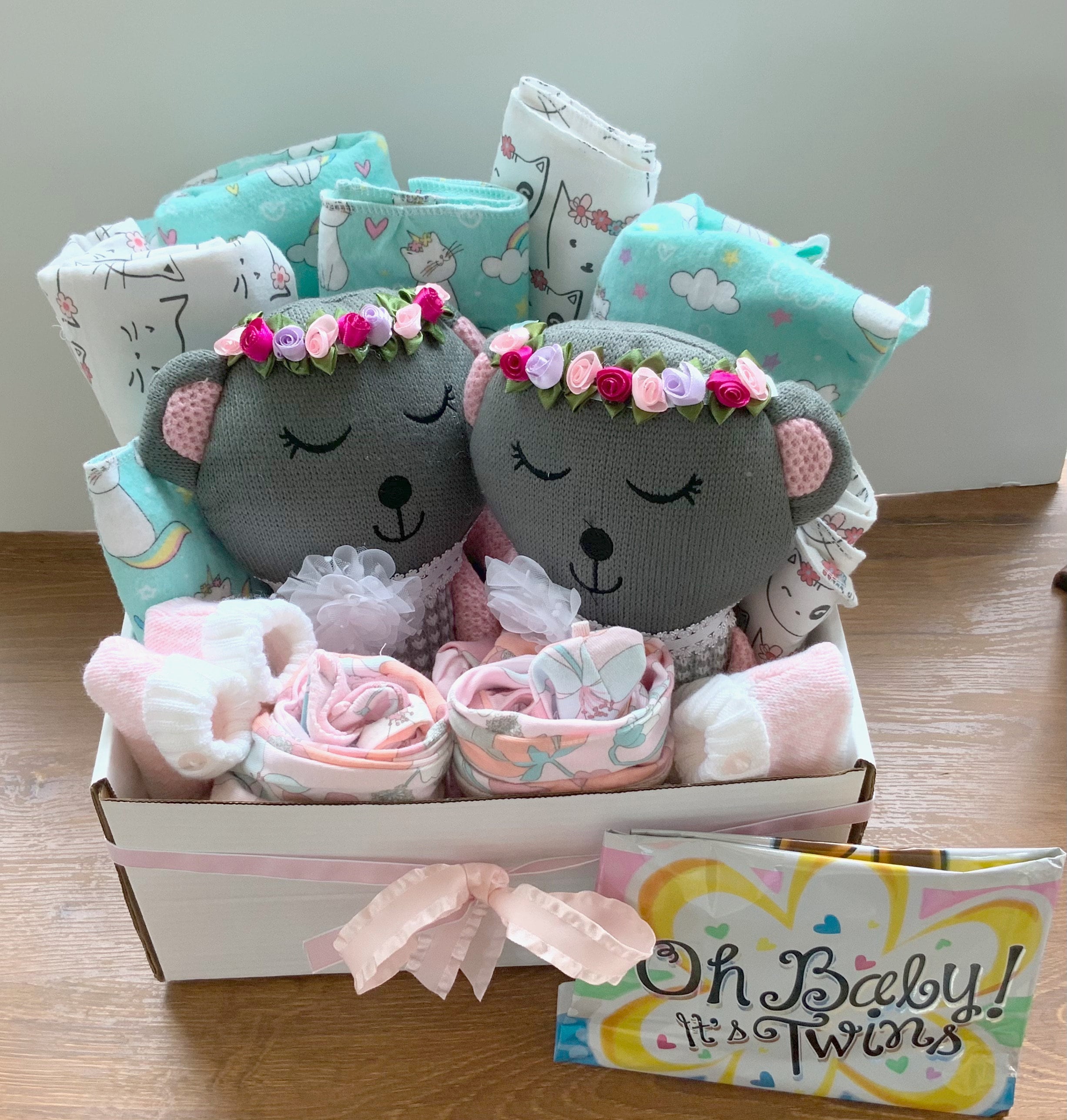 Twin baby gift basket Girl twin gift basket handmade baby Etsy