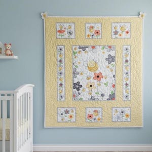 Bee Baby Quilt: Handmade Yellow Floral Crib Quilt