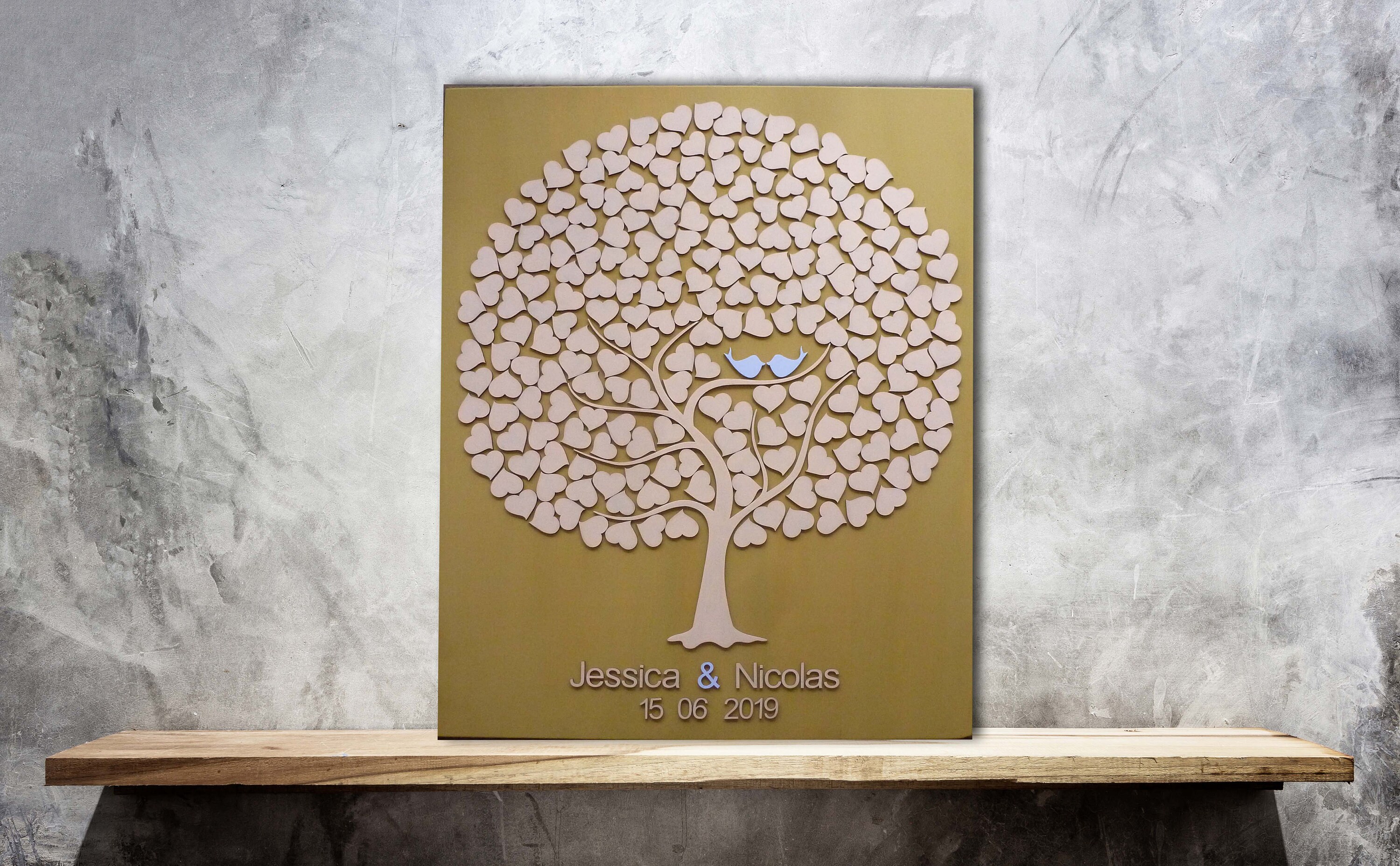 3d Custom Alternative Wedding Guest Book Love Tree Customizable Unique Guestbook Silver Blue Leaves Wedding Rustic Wooden Tree Of Life 30x40cm