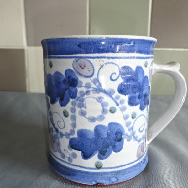 Pottery Mug / Cup / Stoneware / Handpainted / Wheel Thrown / Wheel Thrown Mugs / Blue / Pottery / Pottery Mugs / Signed N W / Vintage