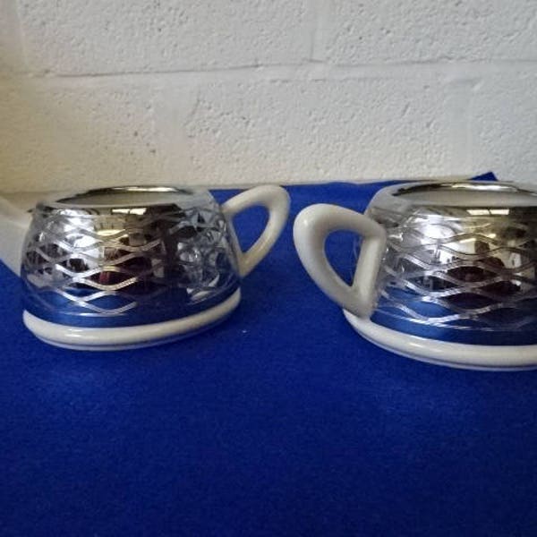 Classic "Everhot" Ceramic Sugar Bowl & Creamer/Chrome Cloche/Classic Shape/Classic Design/Afternoon Tea/Tea Party/Vintage/1950s