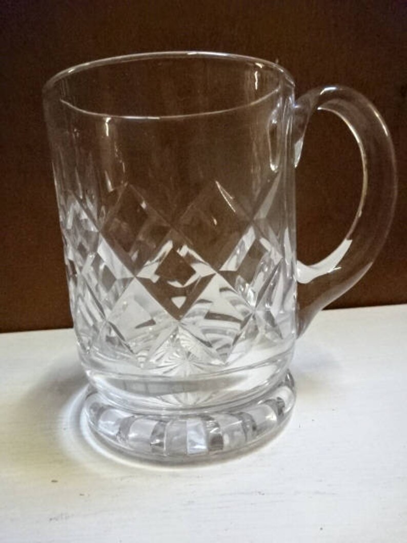 Crystal Diamond Cut Glass Tankard with Applied Handle / Glass Etsy
