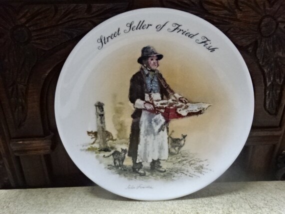 Wedgwood Street sellers plates by John Finnie Baked Potato man and Fried Fish.