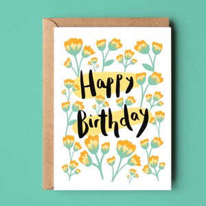 Carte de joyeux anniversaire | Carte de voeux recyclée écologique nature | Cadeau d'anniversaire de papeterie écologique | Carte d'anniversaire florale orange