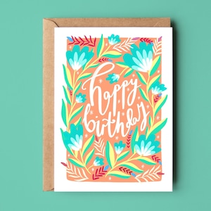 Alles Gute zum Geburtstag Pfirsich Blumen Karte, Eco Recycling Frühling Blumen Natur Geburtstagskarte